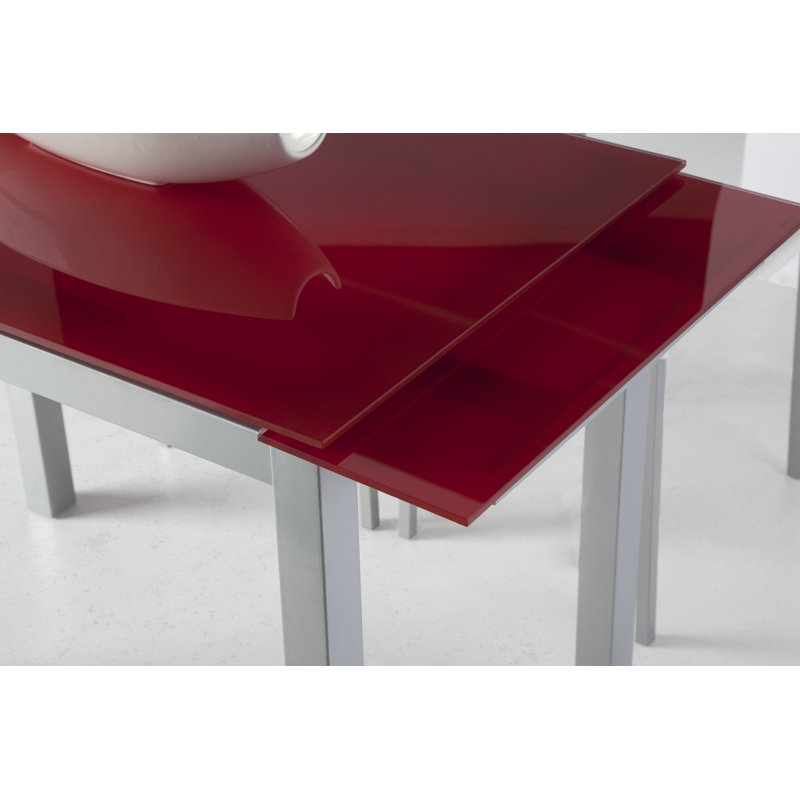 Grafals Extendable Glass Top Metal Base Dining Table, Red