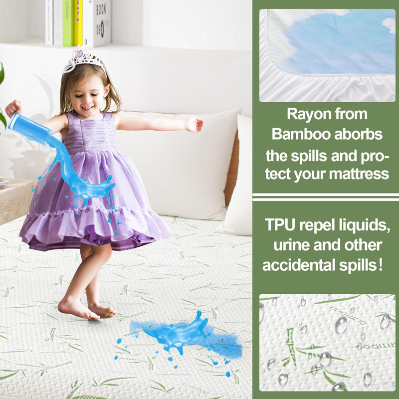 Queen Waterproof Bamboo Rayon Mattress Protector with Deep Pockets