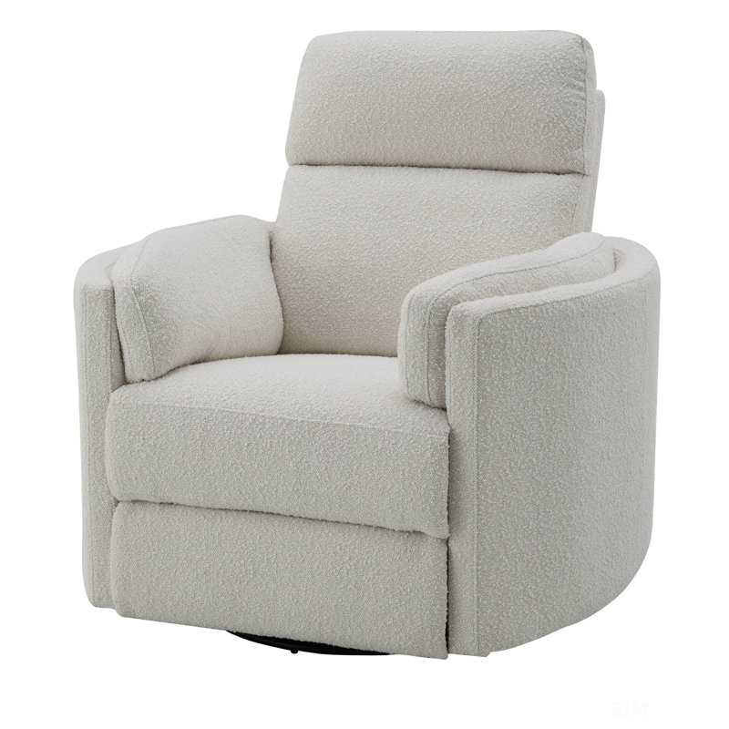 Ilyaz 40"W Upholstered Glider Recliner with Swivel, Beige Boucle