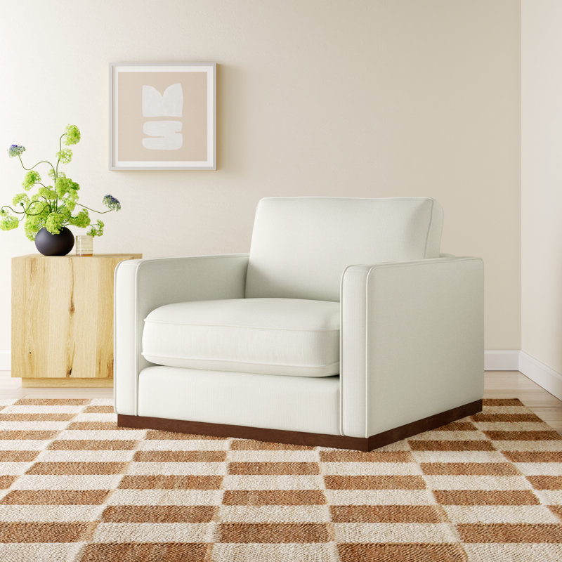 Bobbi 41'' Wide Upholstered Armchair, Flannigan Cotton White Performance Weave