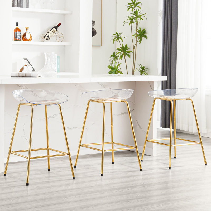 26" Counter Stool With Metal Frame, Gold