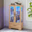 Vitrine lumineuse en verre avec tablettes réglables - 2 portes, 1 tiroir, lumières DEL, finition chêne clair élégant