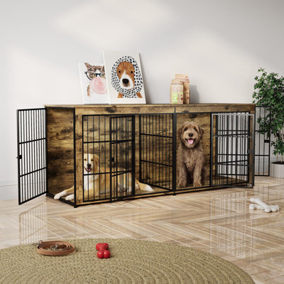 94.5" Wooden Dog Crate Furniture with Removable Divider – Large Indoor Kennel & TV Console for Medium/Large Breeds