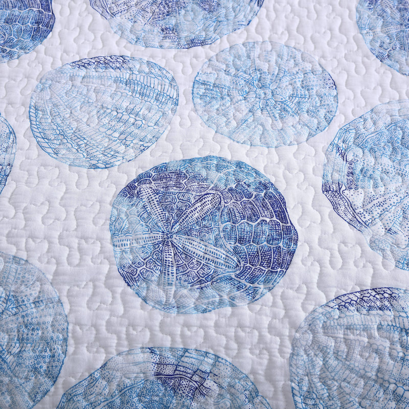 Tommy Bahama Ocean Isle Blue Cotton Reversible Quilt Set, King Quilt + 2 King Shams