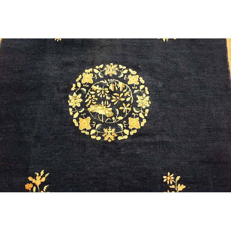 Chinese - Peking Antique Rectangle Wool 1920s Knotted Hallway Runner Blue Rug