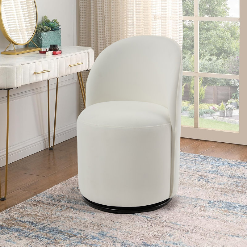 Upholstered Kitchen & Dining Room Barrel Chair, White