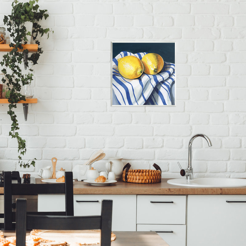 Plaque murale «Fresh Kitchen citrons sur vaisselle», design par Kate Jarvik Birch