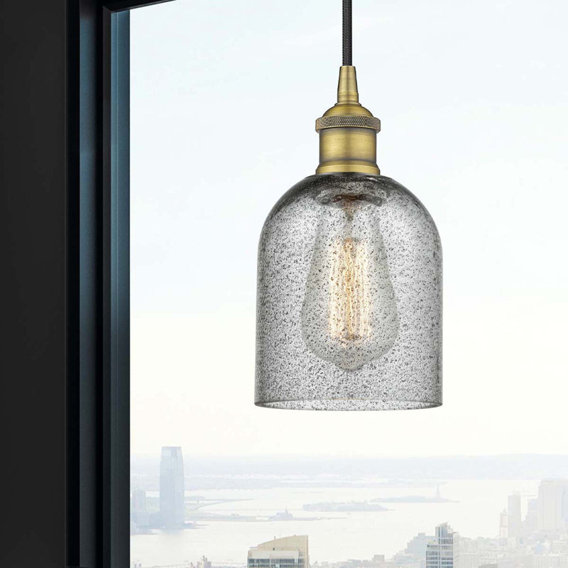 Luminaire suspendu en dôme à 1 lumière Reiko, Gris anthracite, Laiton brossé