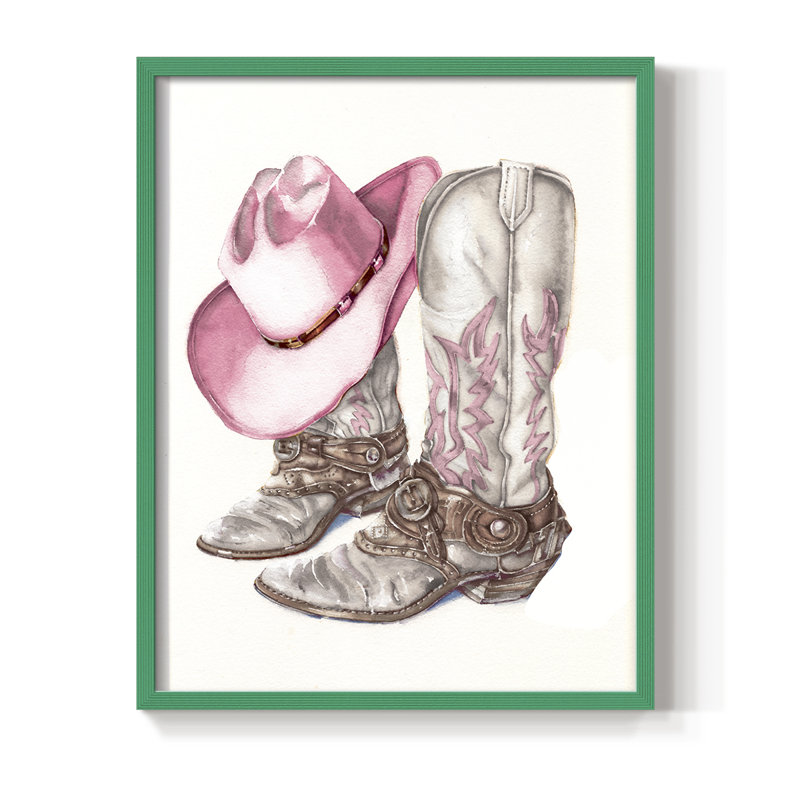 «Her Cowboy bottes», reproduction encadrée - bois massif, Vert, H 30 po x l 24 po