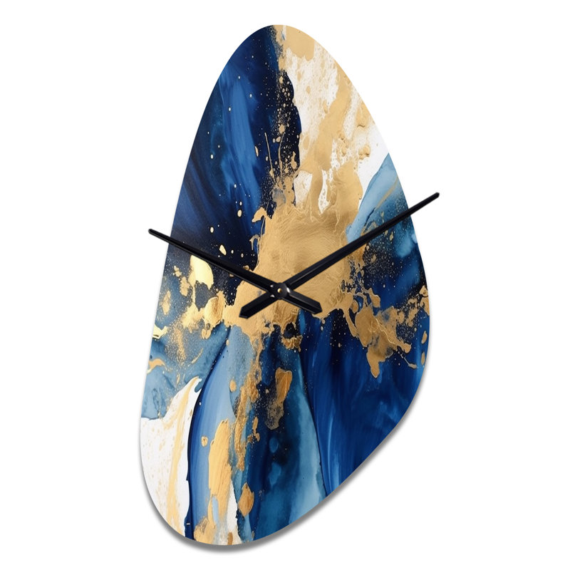 Horloge murale asymétrique en métal foncé foncé et doré à motif de fractales, forme unique moderne, Grand