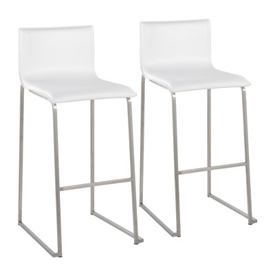 Ensemble de 2 tabourets de bar Mara en similicuir blanc contemporain avec base en acier inoxydable