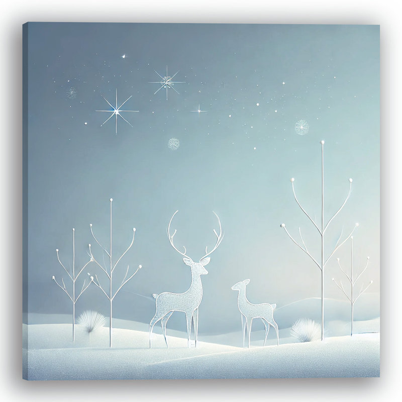 «Starry Night with Winter Deer», art mural sur toile tendue, H 12 po x l 12 po x P 1 po
