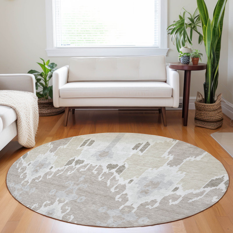 Premium Machine Washable Prisco Ivory Rug, Round 8'