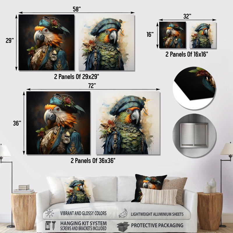 Ensemble de 2 pièces carrées Pirates Parrot Feathered Buccaneer I - Pirate, H 16 po x l 32 po