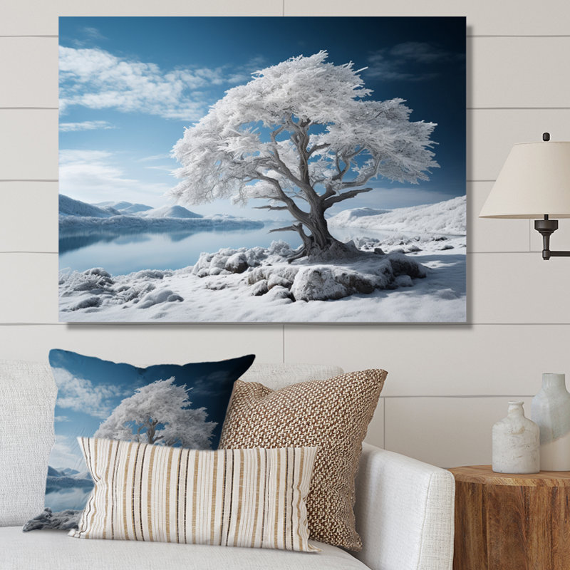 Monochromes bleus et blancs Winters Reflection II - impression, H 30 po x l 40 po x P 1,5 po, Toile tendue