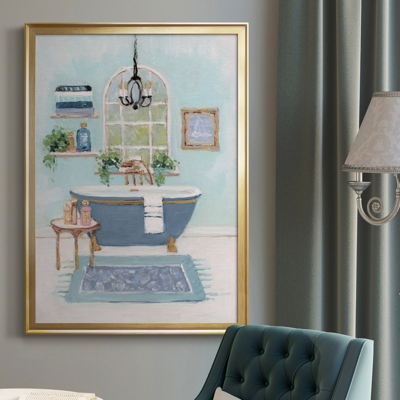«Blue Bath I», peinture sur toile encadrée, Or, H 30,5 po x l 42,5 po x P 1,5 po