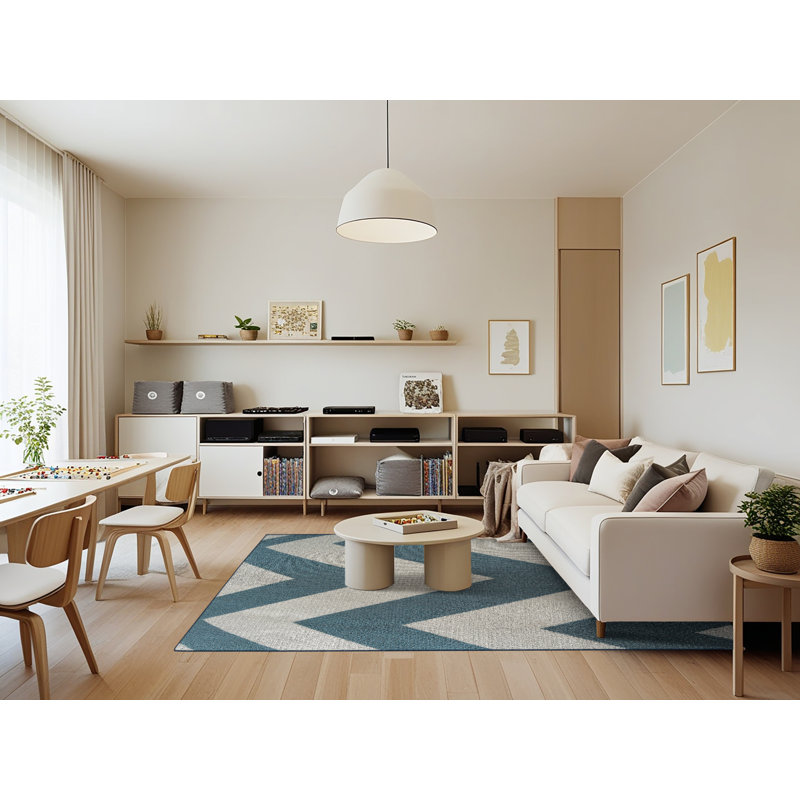 Tapis bleu à chevrons Fairmount, Rectangle 7 pi x 9 pi