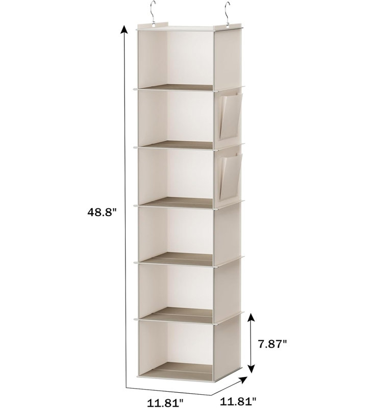 Ensemble de 2 paniers de rangement suspendus et 6 tablettes de rangement beige