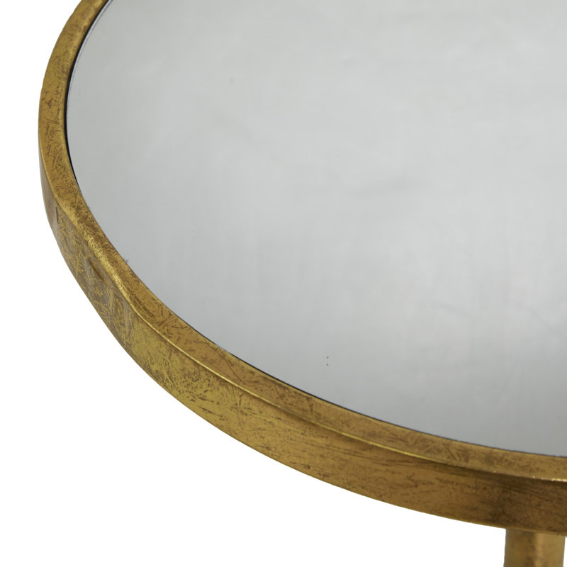 Metal Pedestal Base Side End Accent Table with Mirrored Glass Top, White Top/Gold Base