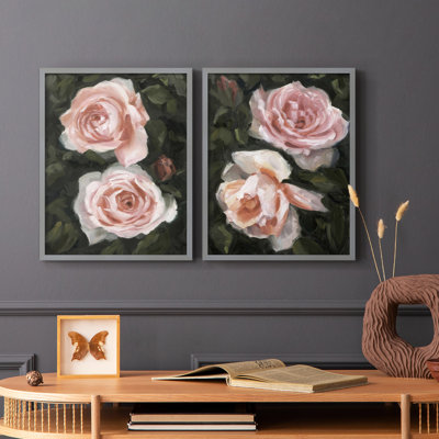 «Peachy Roses I», reproduction encadrée de qualité supérieure - prête à être accrochée - aucun clou requis - aucun clou requis