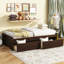 Lit simple avec 2 tiroirs, lit en bois d'hévéa massif, espresso-1882385604