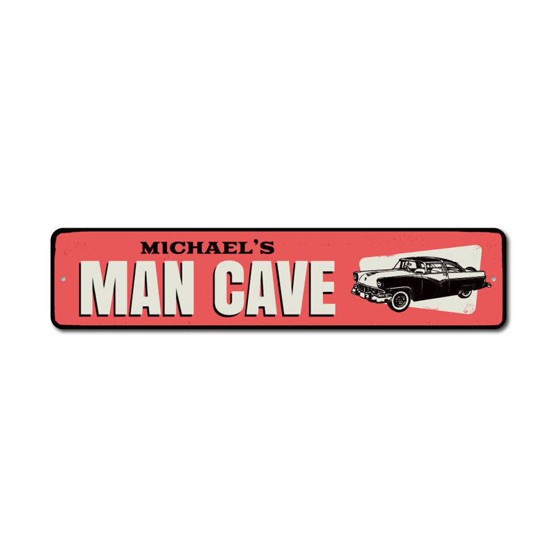 Enseigne en aluminium «Car Man Cave», H 4 po x l 18 po x P 0,04 po