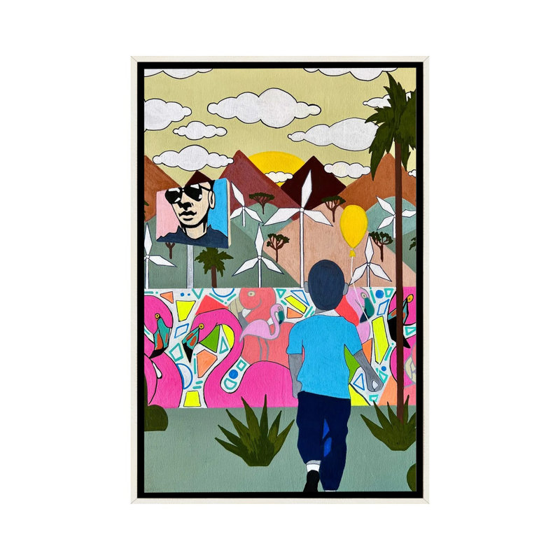 Quelque part sous les palmiers - reproduction d'art murale - toile encadrée, 26 po x 18 po, Toile avec cadre, Blanc patiné