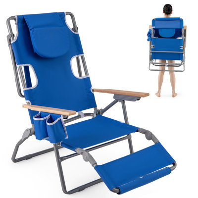 3-IN-1 Foldable Beach Chair Portable Reclining Lounger W/ Portable Reclining Lounger