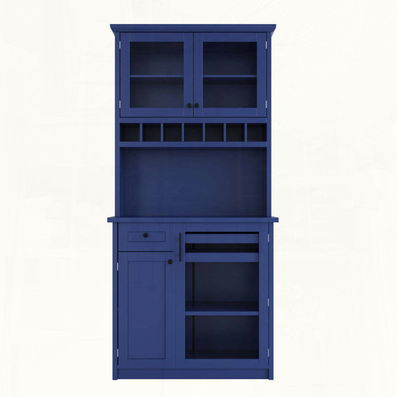 Buffet de ferme avec huche, garde-manger haut avec support à vin et tablettes réglables, Blue
