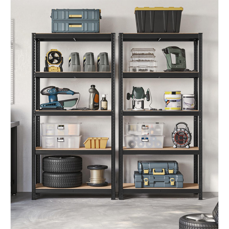 90cm W Steel Height -Adjustable Shelving Unit, Black