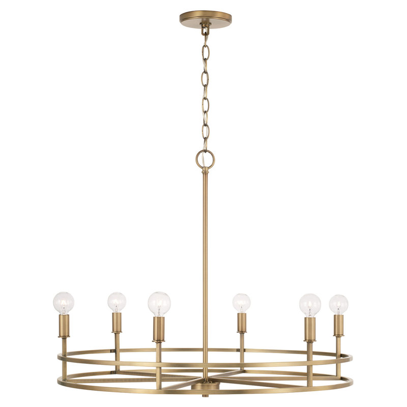 6 - Light Dimmable Geometric Chandelier, Aged Brass