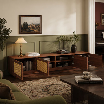 TV Stand for TVs up to 85-inch, Media Console with Rattan Front Panels, Natural Elegance and Functional Storage