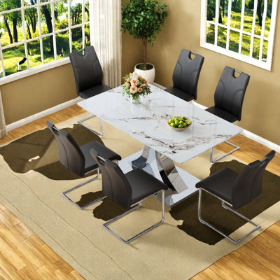 Modern Dining Table Sets(Must include both Table and Chair), 63 in Marble