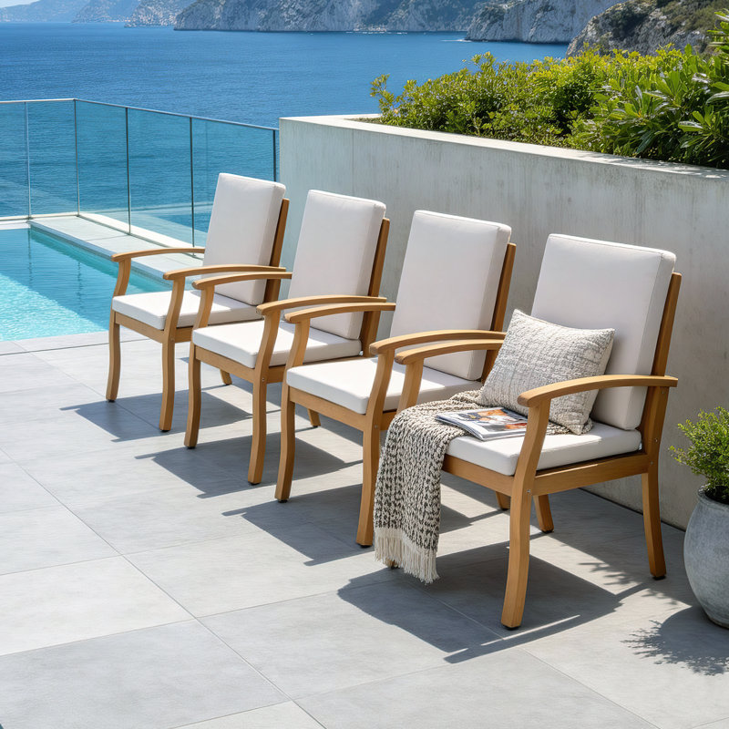 Chaise de salle à manger d'extérieur en bois massif avec coussins Eucalyptus