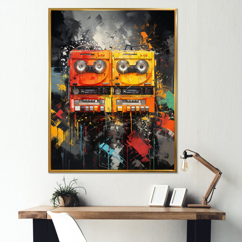 Pop Art Cassette Tapes Melody II - Cassette Tapes Wall Art, Cadre flottant doré, H 32 po x l 24 po