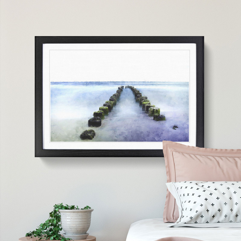 Breakwater In The Baltic Sea Painting - Single Picture Frame Print on MDF, 33cm H x 45cm W x 2cm D, Black