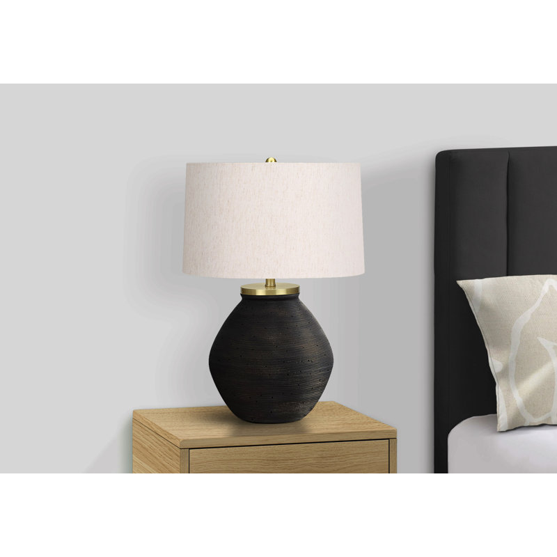 Lighting, H 25 po, lampe de table, béton noir, abat-jour ivoire / crème, contemporain, Blanc, Noir