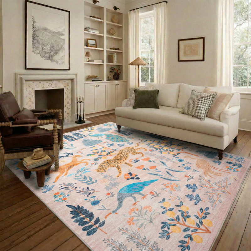 Tapis lavable à la machine Jungle, Rectangle 6 pi x 9 pi, Rose