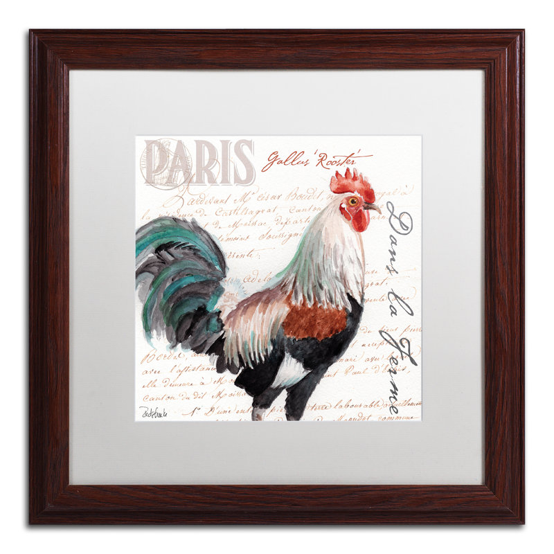 « à la ferme coq iii », impression sur toile, H 16 po x l 16 po x P 0,5 po, Cadre argenté, Blanc