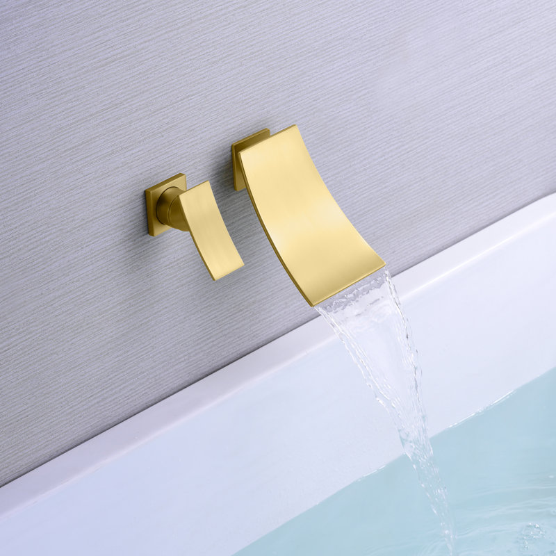 Sumerain Bathtub Faucet Wall Mount, Waterfall Tub Faucet with Single Handle with Left-Handed, Brushed Gold