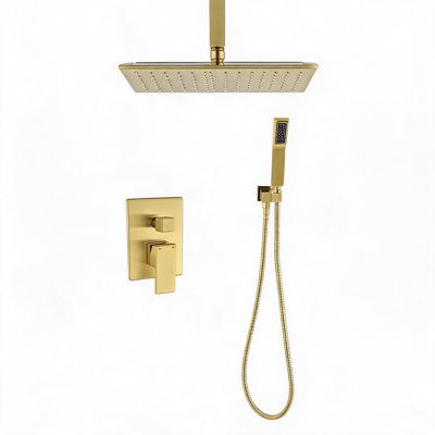 Ensemble de système de douche au plafond en laiton doré 10 pouces avec pomme de douche à main