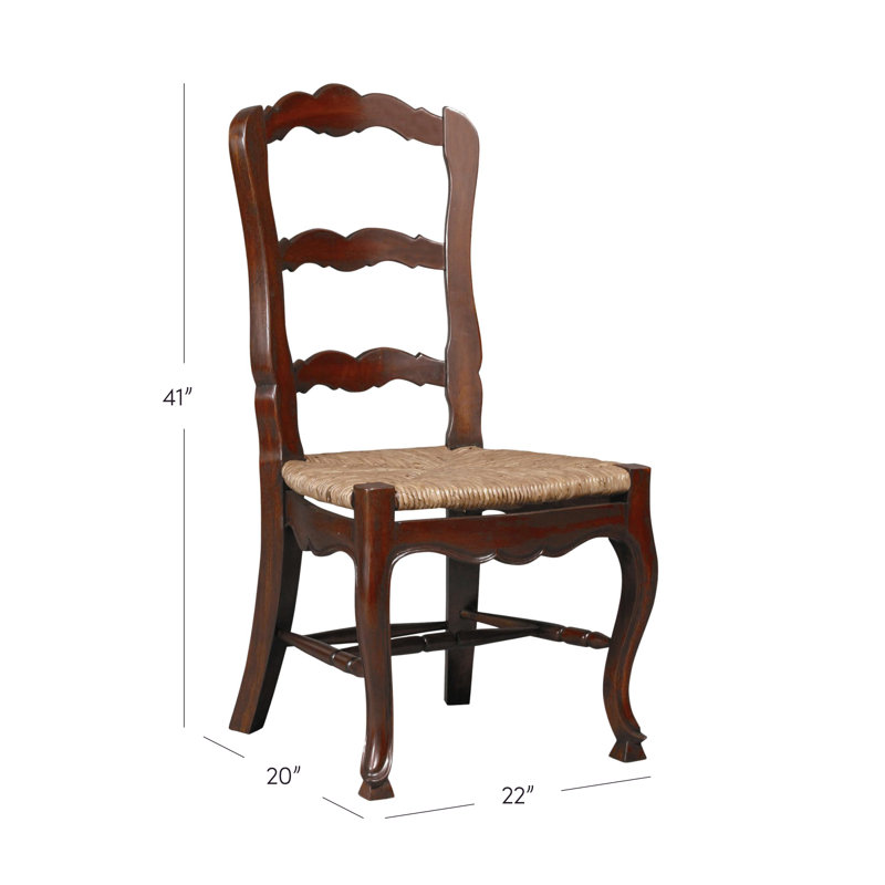 French Country 18'' H Mahogany Solid Wood Side Chair, Walnut Brown