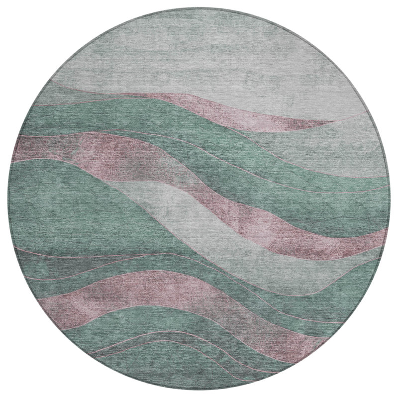 Machine Washable Indoor/Outdoor Xhevrie Sage Rug, Round 8'