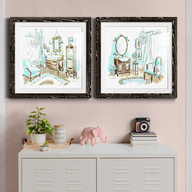 Blue Opulence I - ensemble de 2 peintures encadrées, H 31,5 po x l 63 po x P 1,5 po, Cadre noir