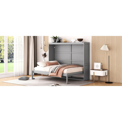 Gray Full Size Bed Wall Bed, Comfortable Sleep With - Absorbing Slats And Simple Assembly In Gray, Ideal For Guest Use Multi Function Spaces, Mattress Support