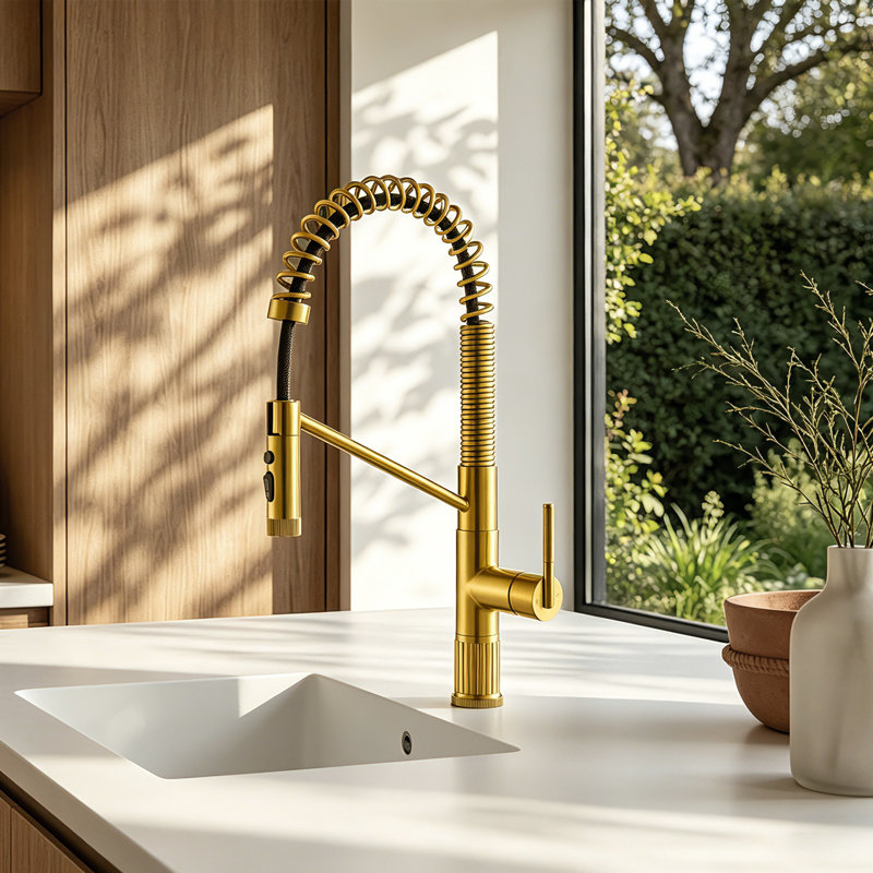 Nette Single-Handle Kitchen Faucet with Pull Down Sprayer, Brushed Gold