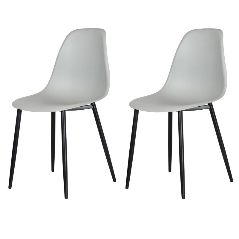 Kalie Pair of Plastic Dining Chairs, Black Metal Frame, Grey