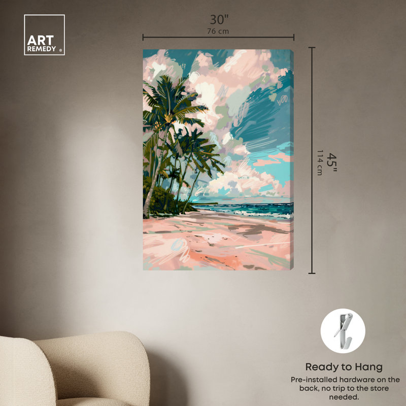 Art Remedy, paumes sous le soleil, cadre côtier coloré 57714, Toile tendue, H 45 po x l 30 po