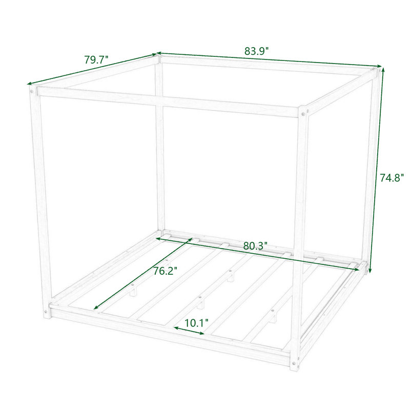 Braderick King Wooden Canopy Platform Bed with Headboard, White