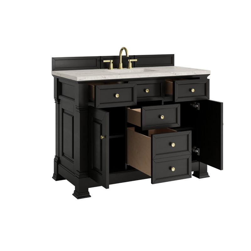 Brookfield 48'' W Single Vanity, Widespread, Victorian Silver, Black Onyx